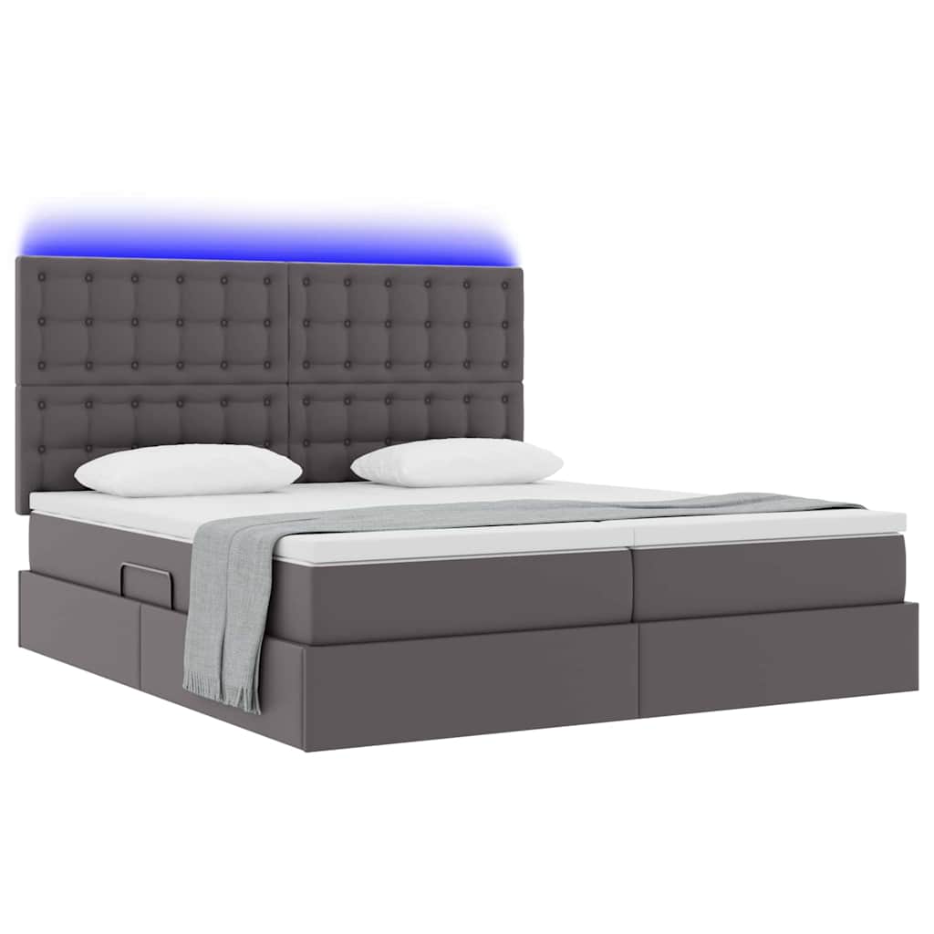 Letto con contenitore e LED Grigio 180 x 200 cm Pelle sintetica