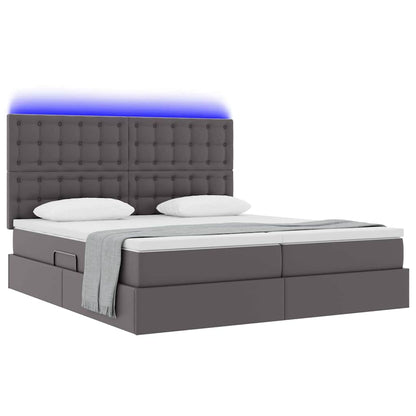 Letto con contenitore e LED Grigio 180 x 200 cm Pelle sintetica