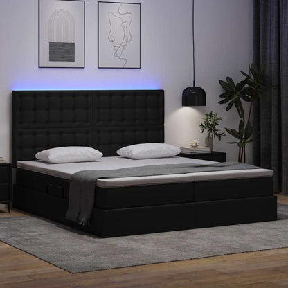 Letto con contenitore e LED Nero 200 x 200 cm Pelle sintetica