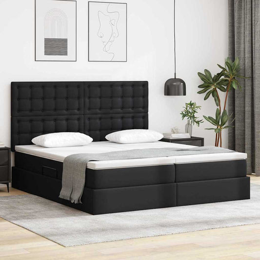 Letto con contenitore e LED Nero 200 x 200 cm Pelle sintetica