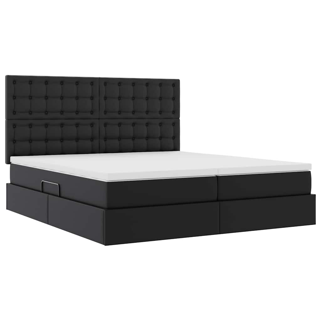 Letto con contenitore e LED Nero 200 x 200 cm Pelle sintetica