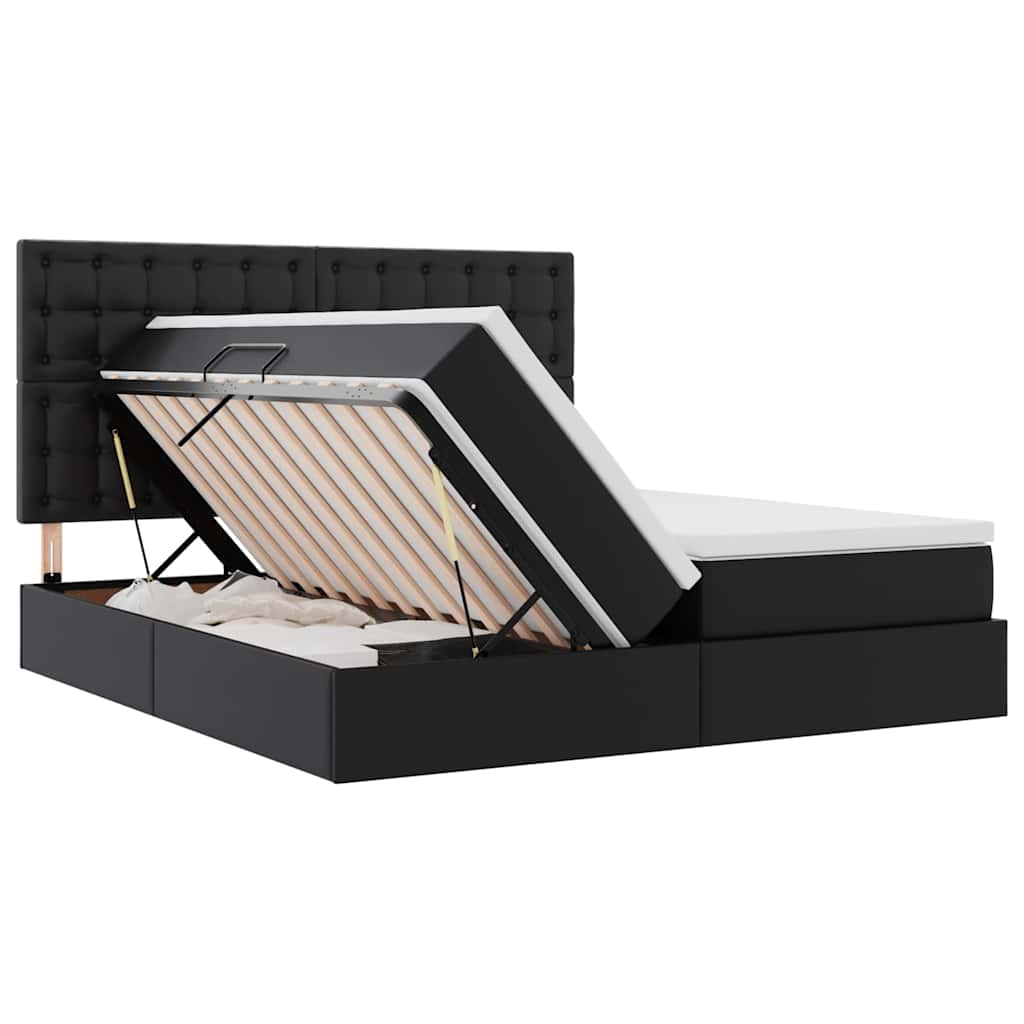Letto con contenitore e LED Nero 200 x 200 cm Pelle sintetica