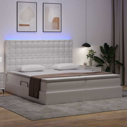 Letto con contenitore e LED Bianco Puro 200 x 200 cm