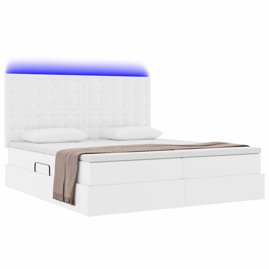 Letto con contenitore e LED Bianco Puro 200 x 200 cm