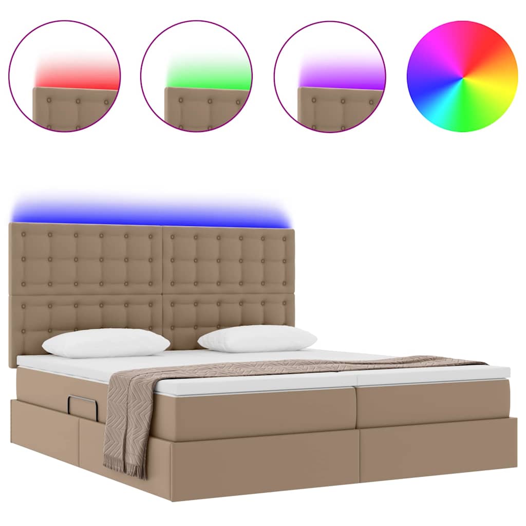 Letto con contenitore e LED Cappuccino 200 x 200 cm