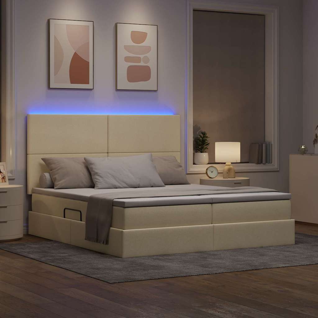 Letto con contenitore LED e materasso Crema 180 x 200 cm