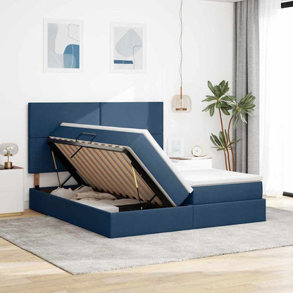 Letto con contenitore LED e materasso Blu 180 x 200 cm Tessuto