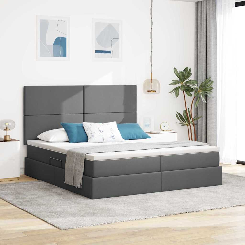Letto con contenitore LED e materasso Grigio Scuro 200 x 200 cm