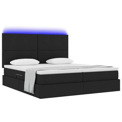 Letto con contenitore LED e materasso Nero 200 x 200 cm Tessuto