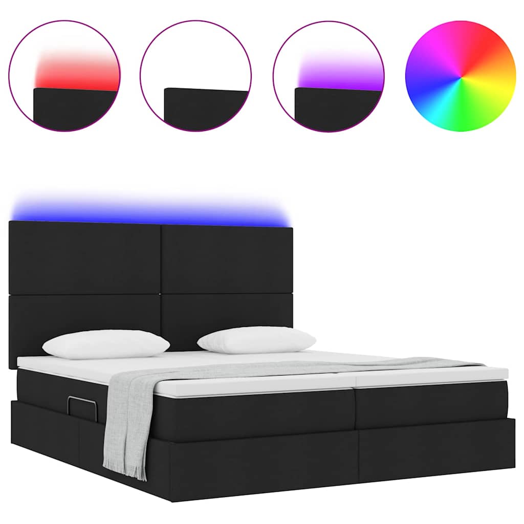 Letto con contenitore LED e materasso Nero 200 x 200 cm Tessuto