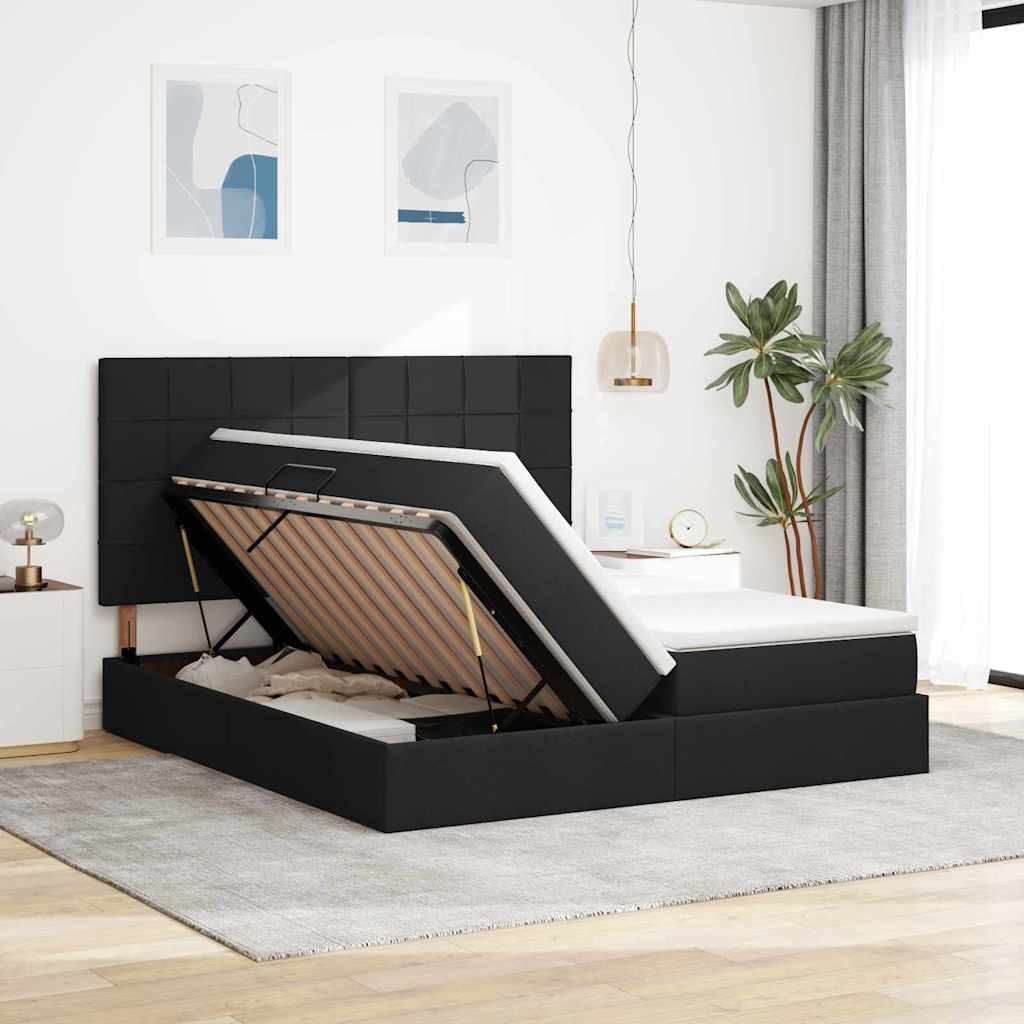 Letto con contenitore LED e materasso Nero 180 x 200 cm Tessuto