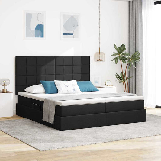 Letto con contenitore LED e materasso Nero 200 x 200 cm Tessuto