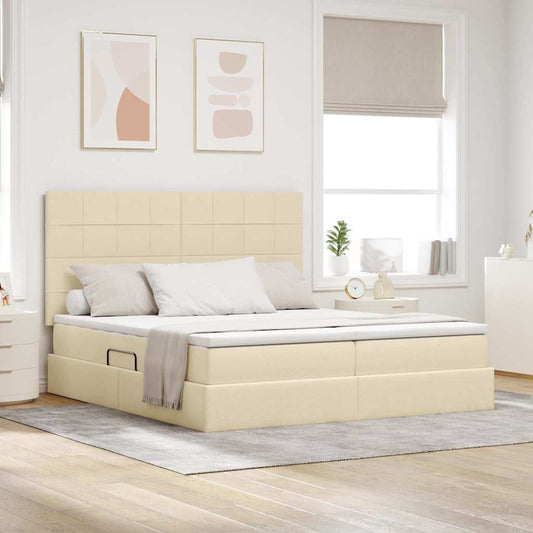 Letto con contenitore LED e materasso Crema 200 x 200 cm