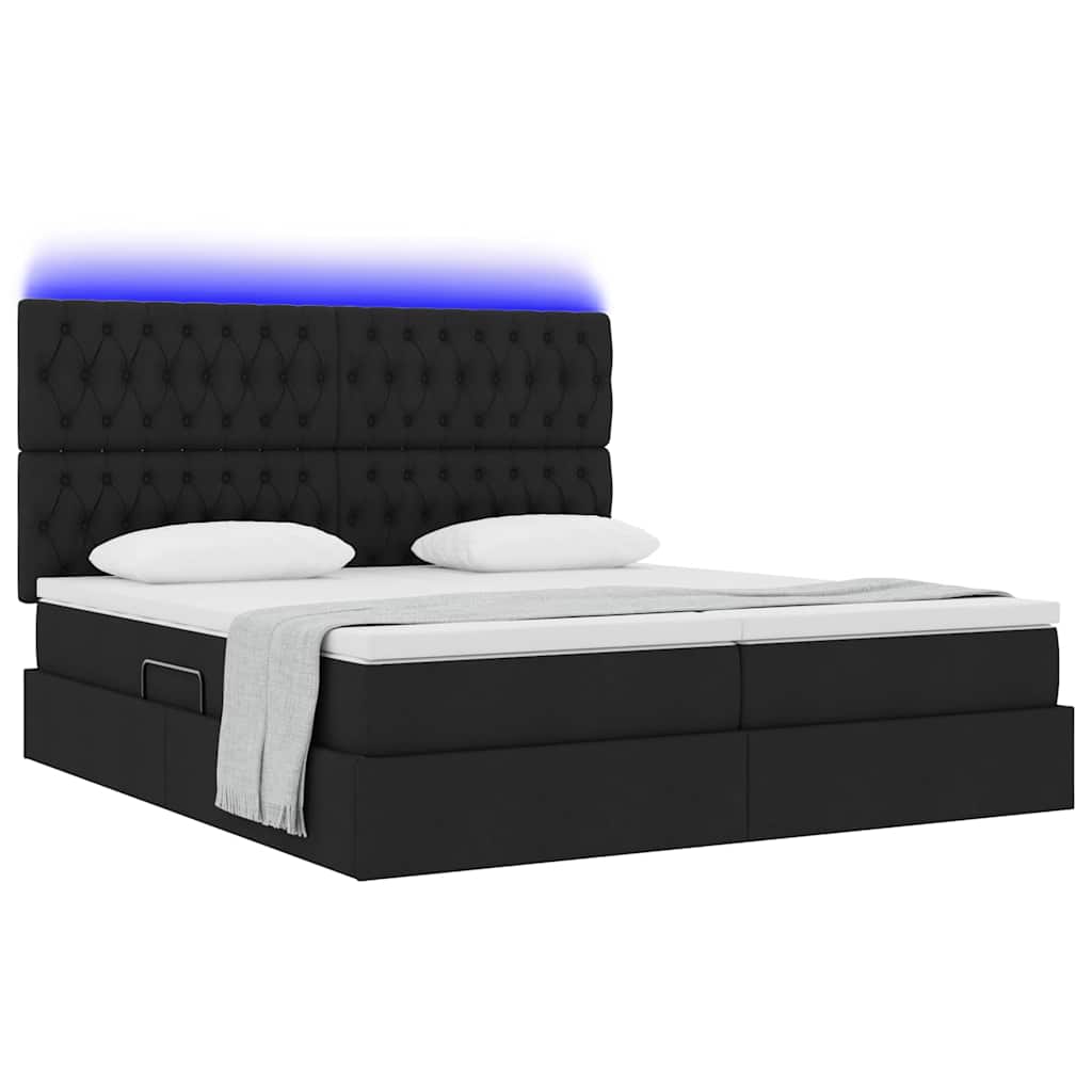Letto con contenitore LED e materasso Nero 180 x 200 cm Tessuto