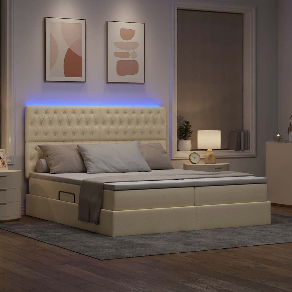 Letto con contenitore LED e materasso Crema 180 x 200 cm