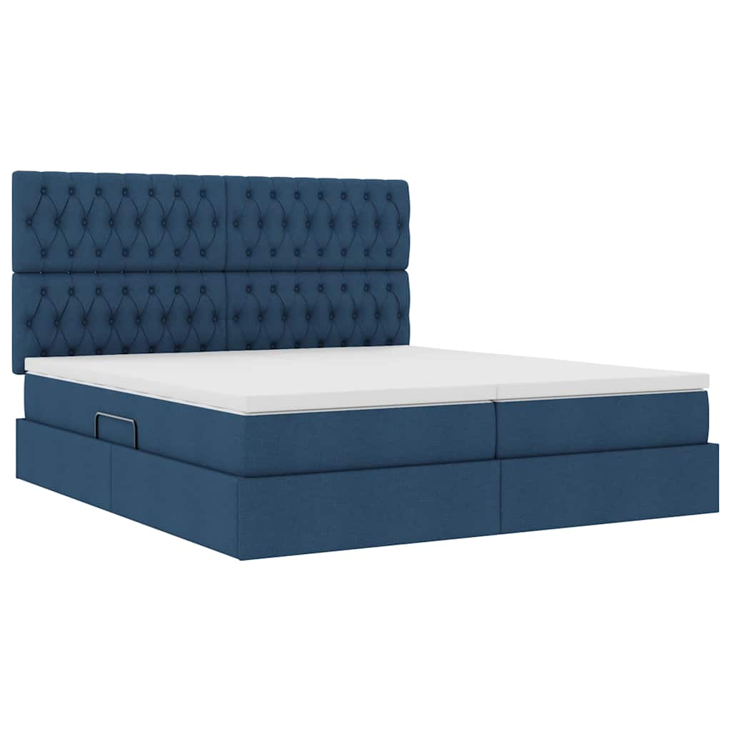 Letto con contenitore LED e materasso Blu 180 x 200 cm Tessuto