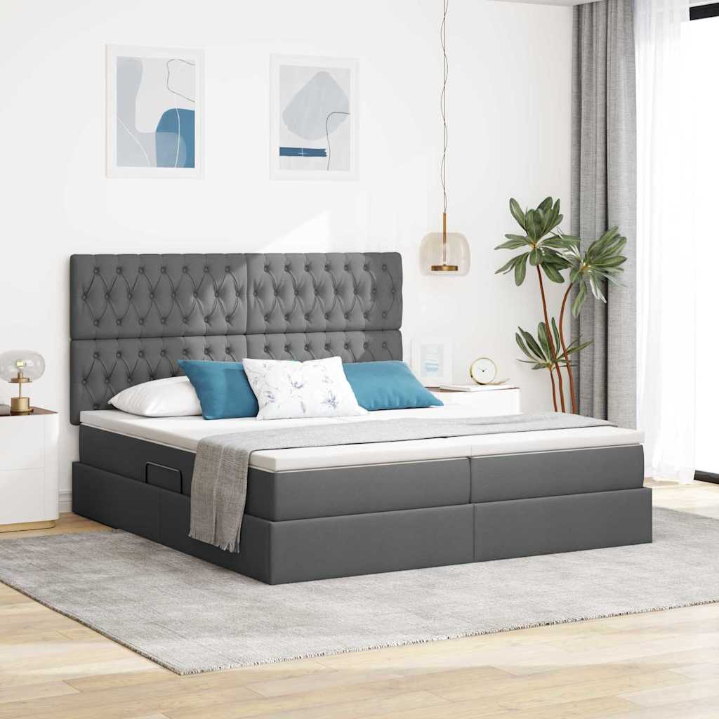 Letto con contenitore LED e materasso Grigio Scuro 200 x 200 cm
