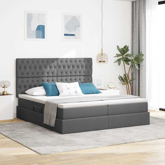 Letto con contenitore LED e materasso Grigio Scuro 200 x 200 cm