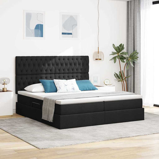 Letto con contenitore LED e materasso Nero 200 x 200 cm Tessuto