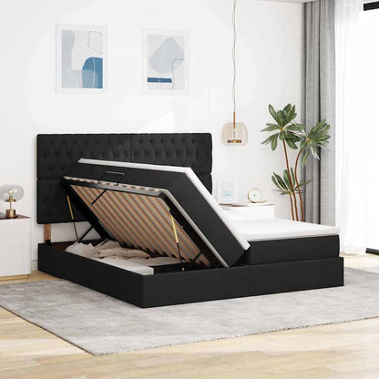 Letto con contenitore LED e materasso Nero 200 x 200 cm Tessuto