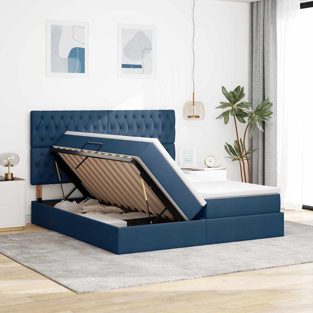 Letto con contenitore LED e materasso Blu 200 x 200 cm Tessuto