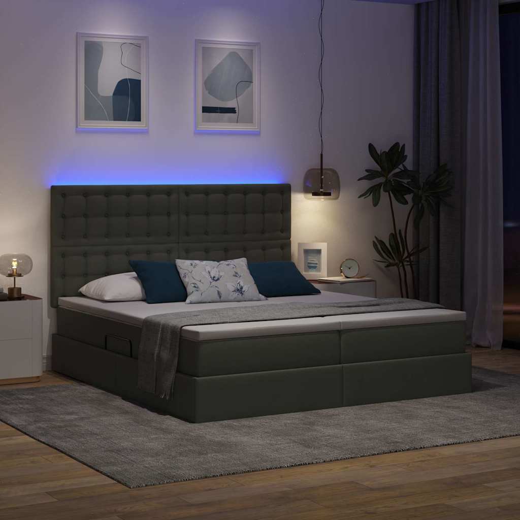 Letto con contenitore LED e materasso Grigio Scuro 200 x 200 cm
