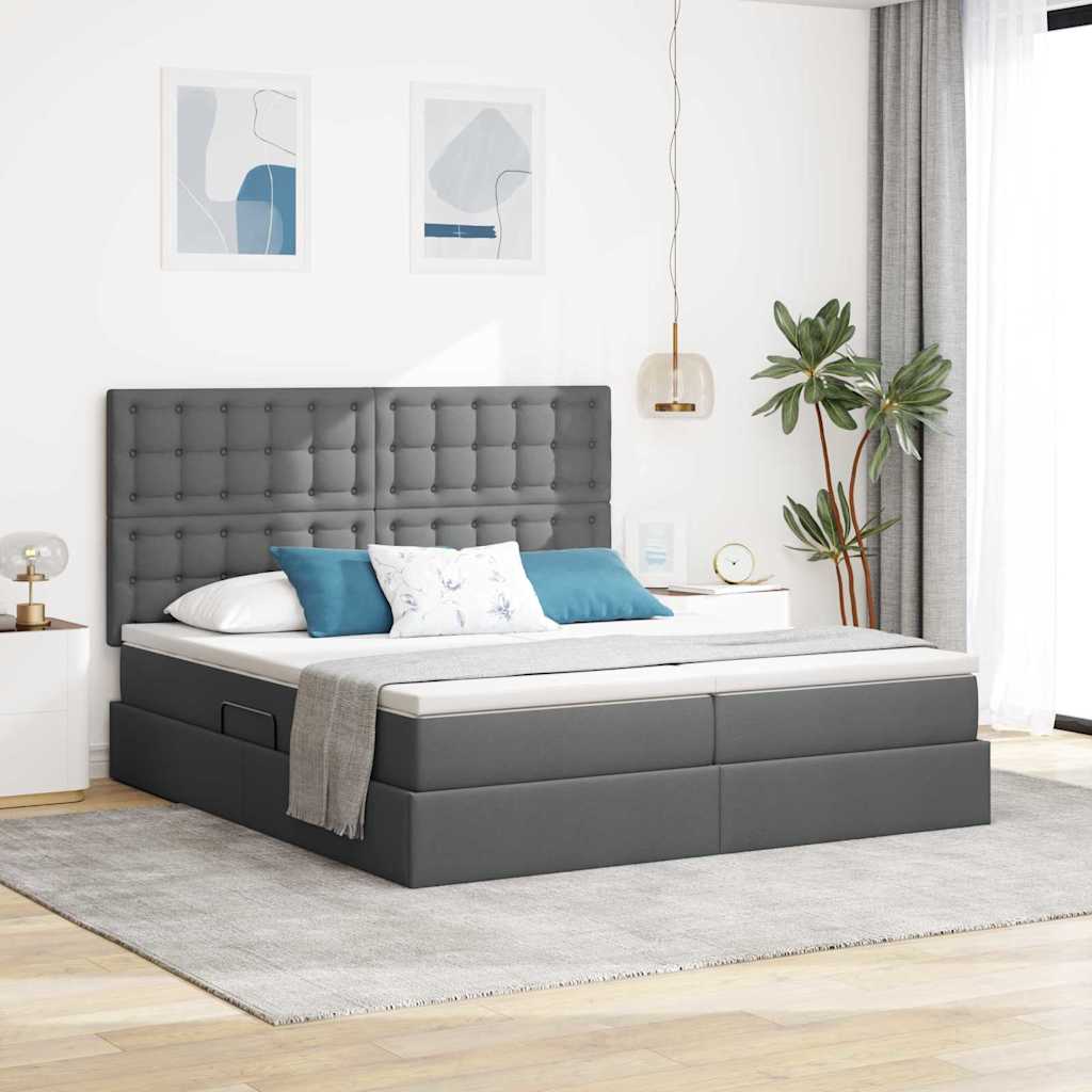 Letto con contenitore LED e materasso Grigio Scuro 200 x 200 cm