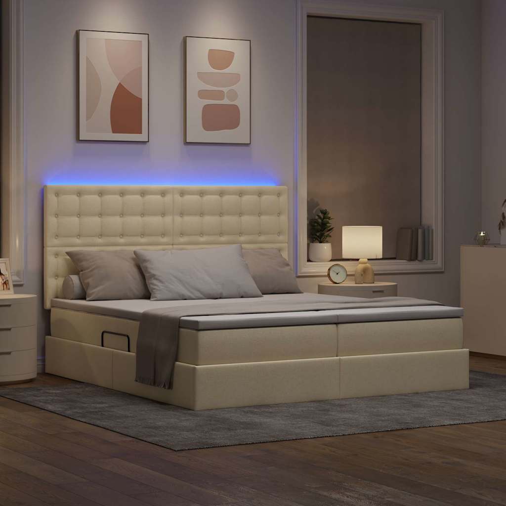 Letto con contenitore LED e materasso Crema 200 x 200 cm