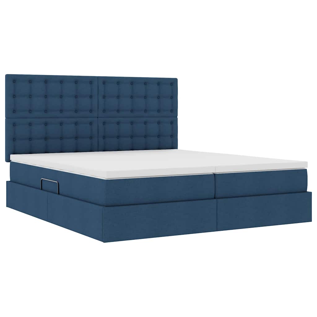 Letto con contenitore LED e materasso Blu 200 x 200 cm Tessuto