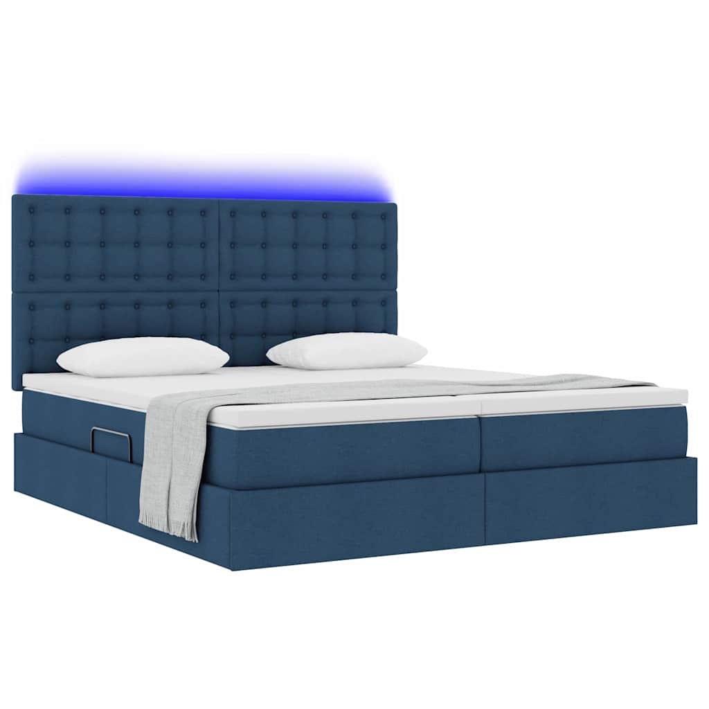 Letto con contenitore LED e materasso Blu 200 x 200 cm Tessuto