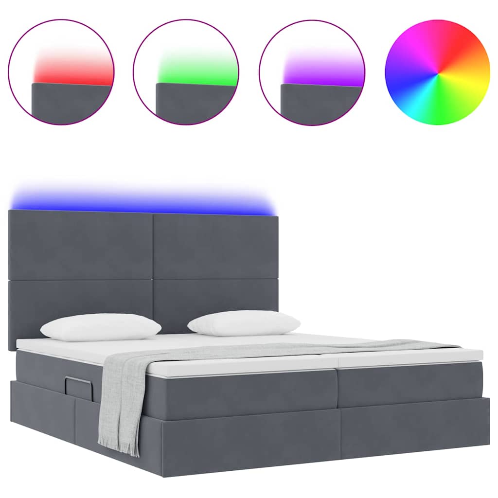 Letto con contenitore LED e materasso Grigio Scuro 180 x 200 cm
