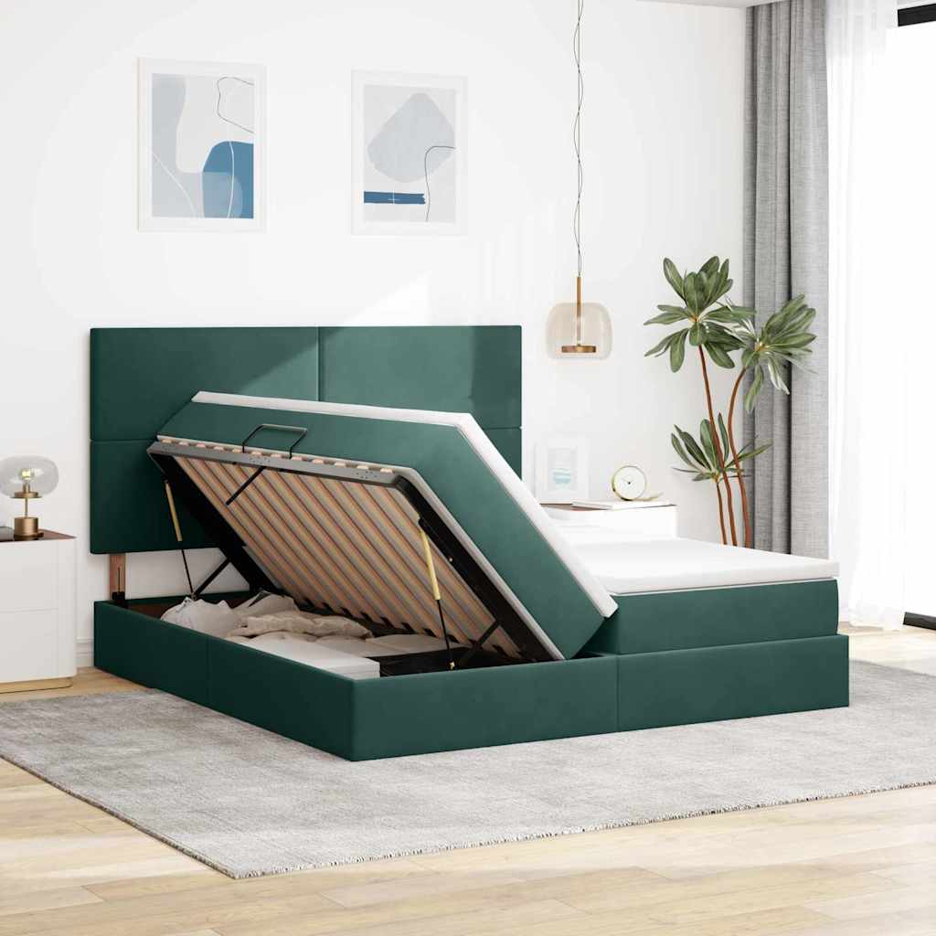 Letto con contenitore LED e materasso Verde Scuro 180 x 200 cm