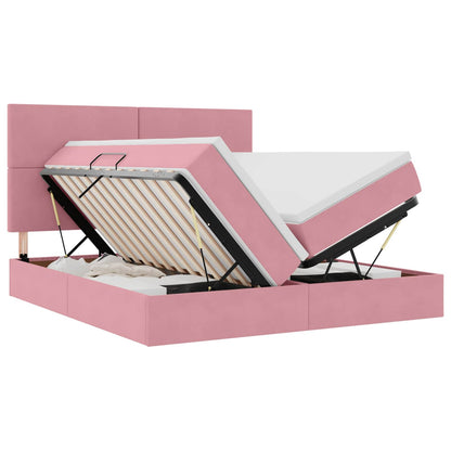 Letto con contenitore LED e materasso Rosa 180 x 200 cm Velluto