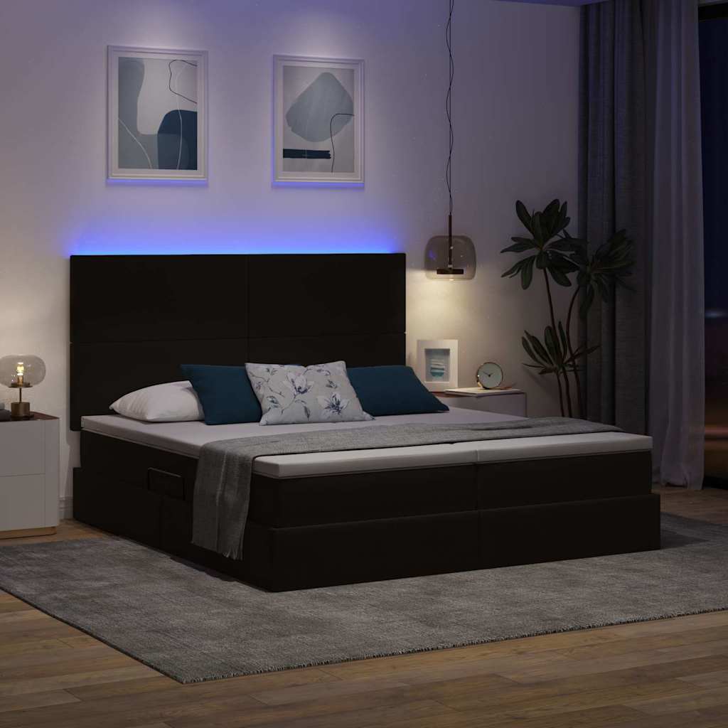 Letto con contenitore LED e materasso Nero 200 x 200 cm Velluto