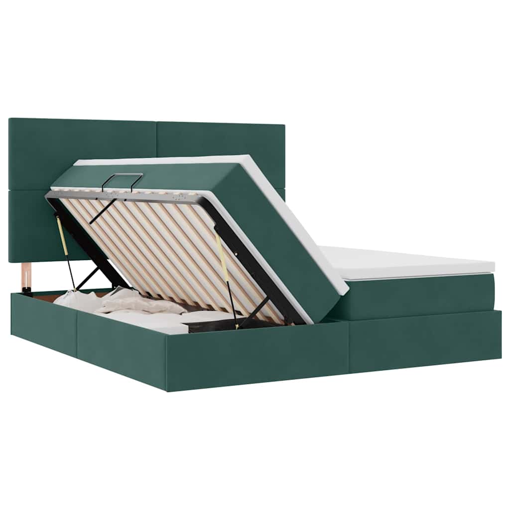 Letto con contenitore LED e materasso Verde Scuro 200 x 200 cm