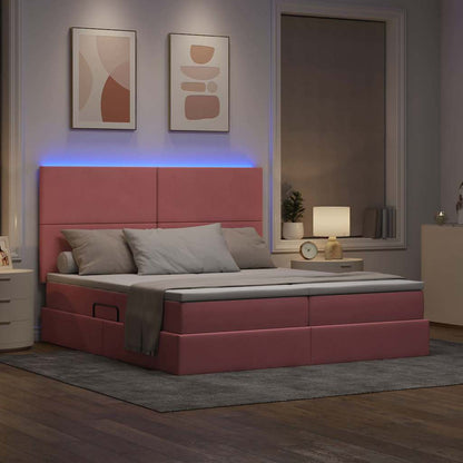 Letto con contenitore LED e materasso Rosa 200 x 200 cm Velluto