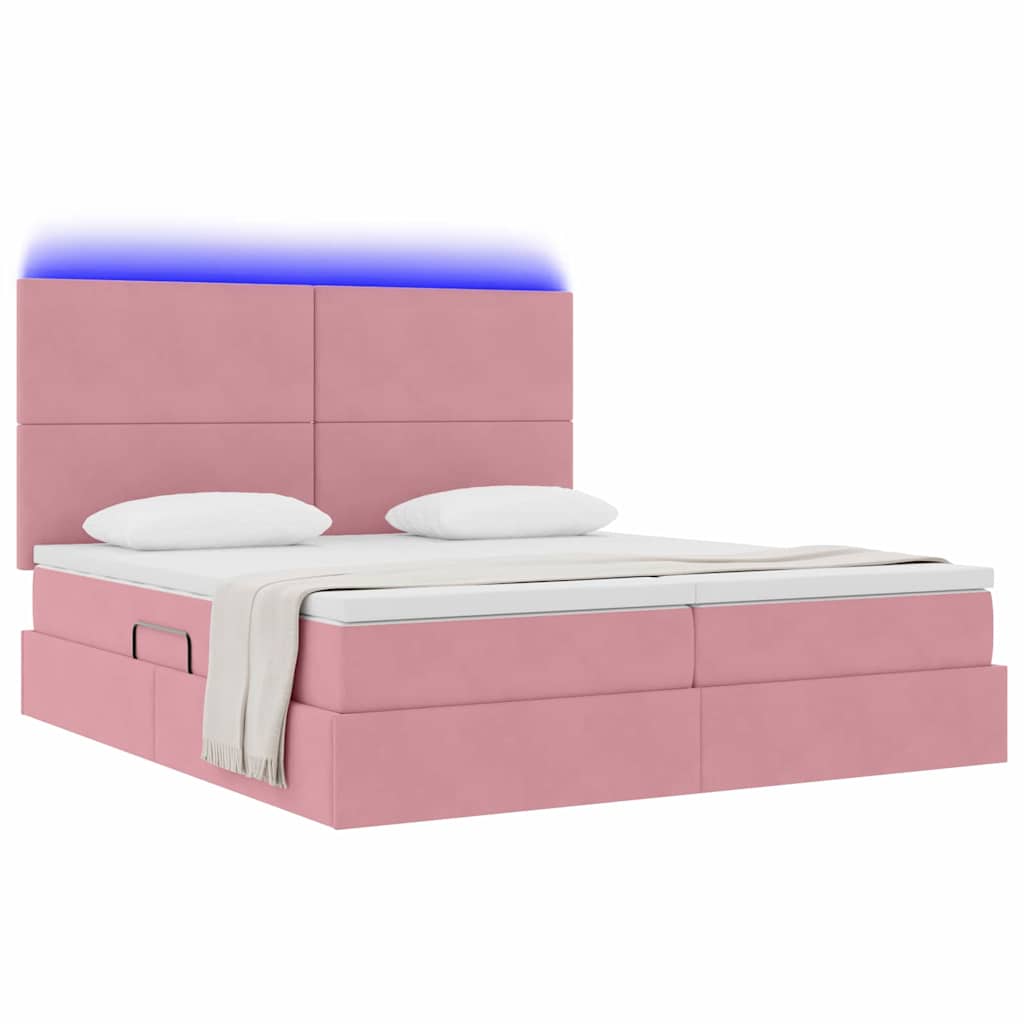 Letto con contenitore LED e materasso Rosa 200 x 200 cm Velluto