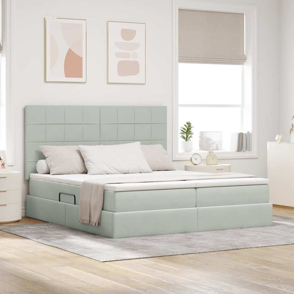 Letto con contenitore LED e materasso Grigio Chiaro