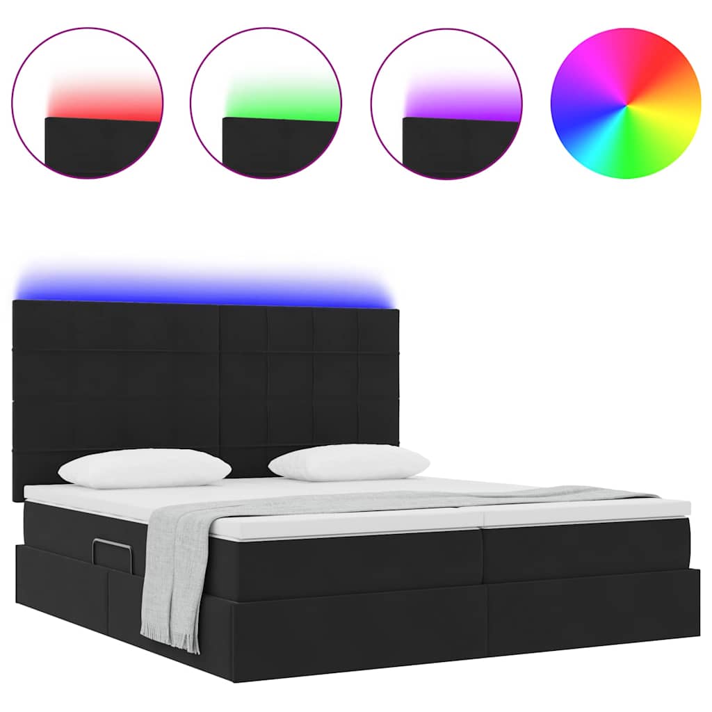 Letto con contenitore LED e materasso Nero 180 x 200 cm Velluto