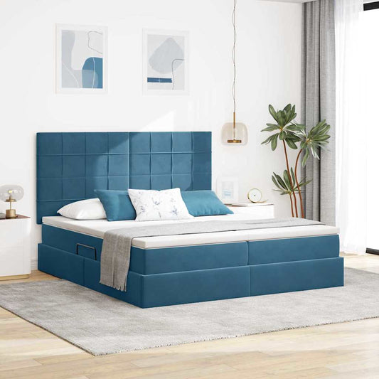 Letto con contenitore LED e materasso Blu Scuro 180 x 200 cm
