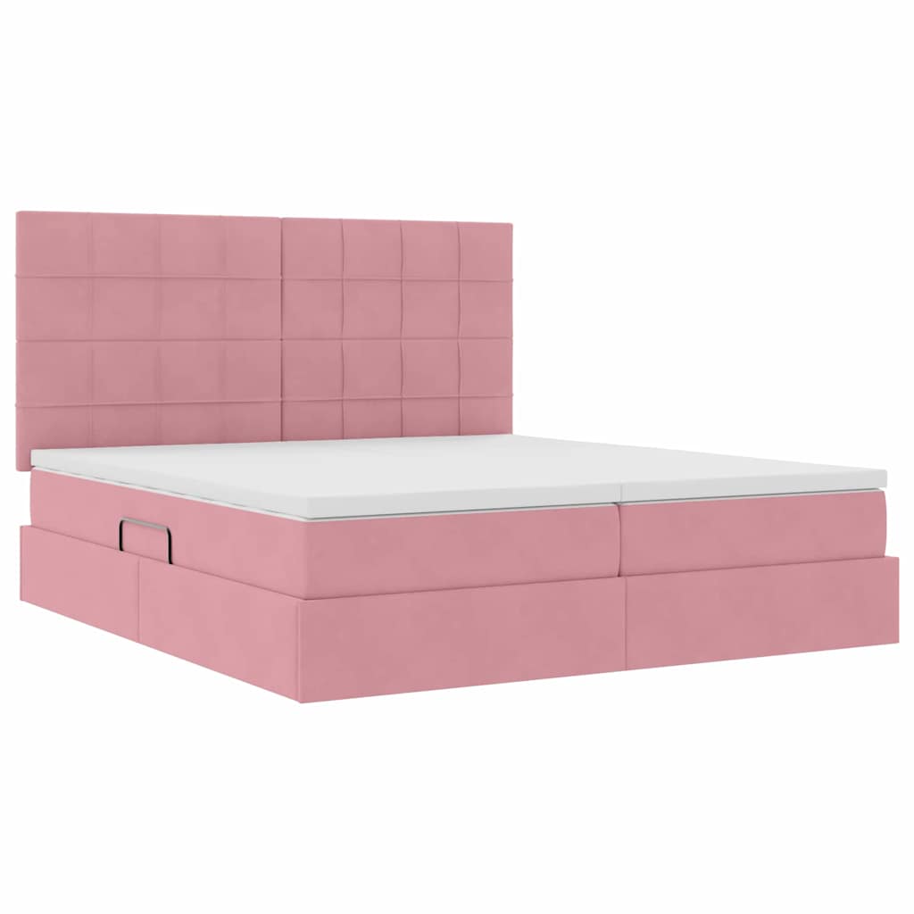 Letto con contenitore LED e materasso Rosa 180 x 200 cm Velluto