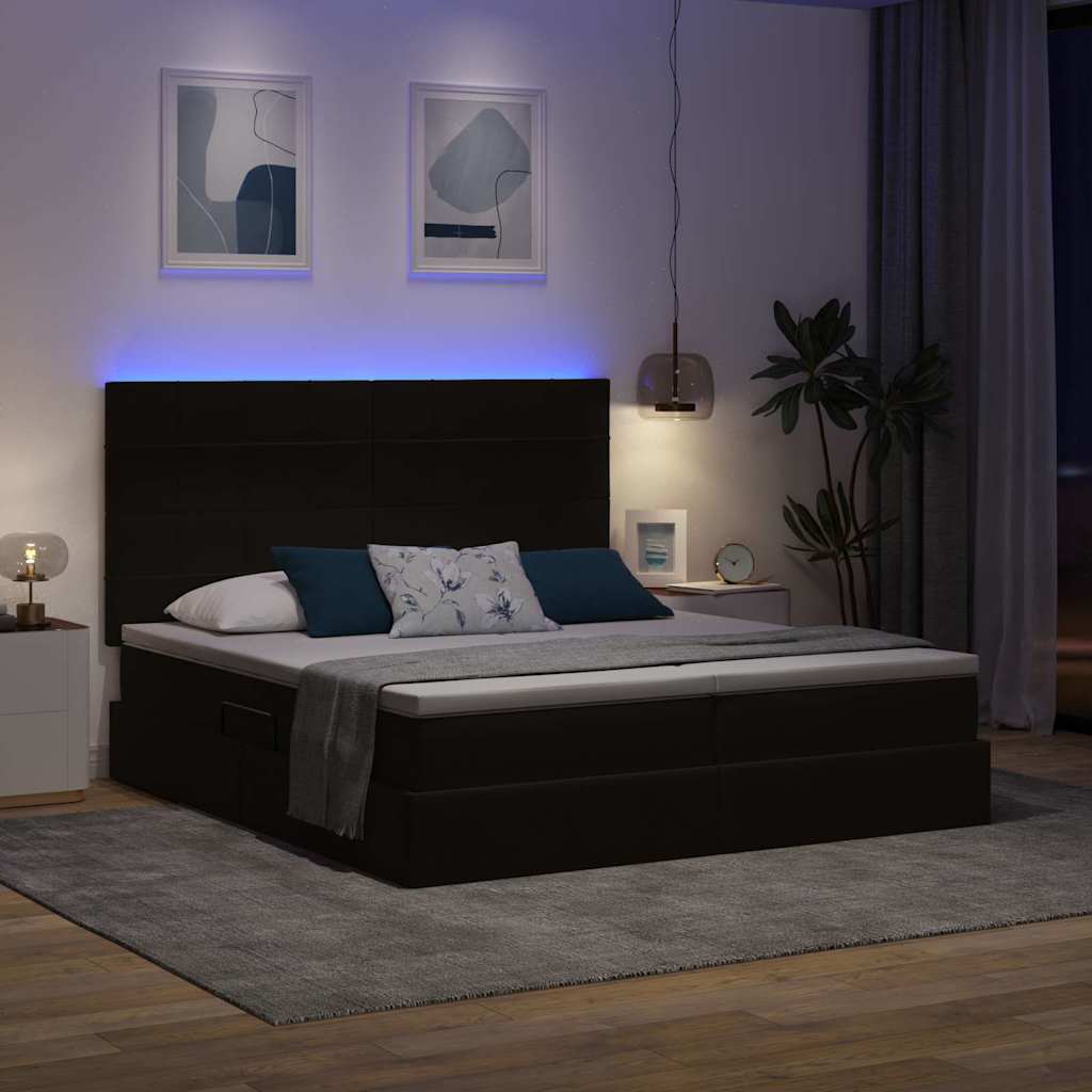 Letto con contenitore LED e materasso Nero 200 x 200 cm Velluto