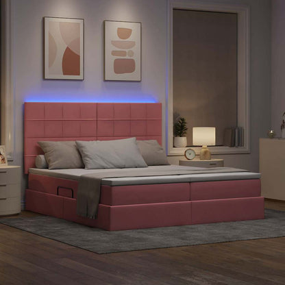 Letto con contenitore LED e materasso Rosa 200 x 200 cm Velluto