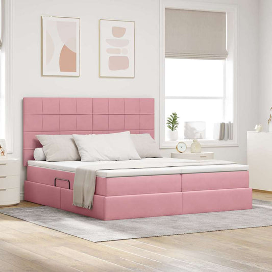 Letto con contenitore LED e materasso Rosa 200 x 200 cm Velluto
