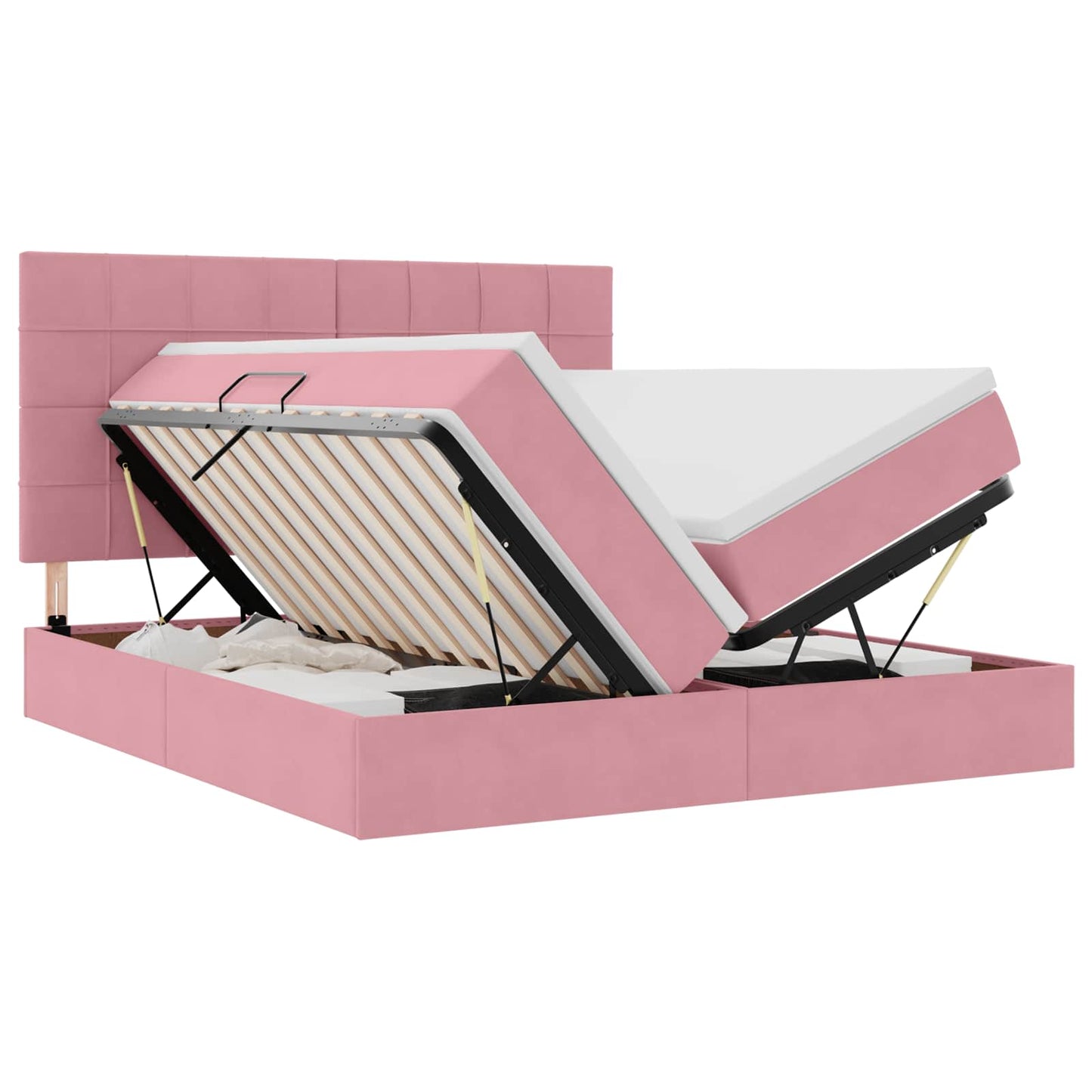 Letto con contenitore LED e materasso Rosa 200 x 200 cm Velluto