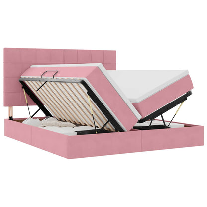 Letto con contenitore LED e materasso Rosa 200 x 200 cm Velluto