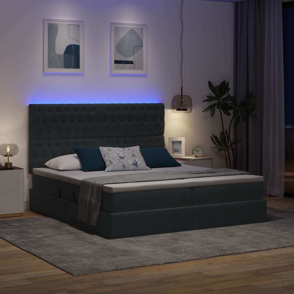 Letto con contenitore LED e materasso Grigio Scuro 180 x 200 cm