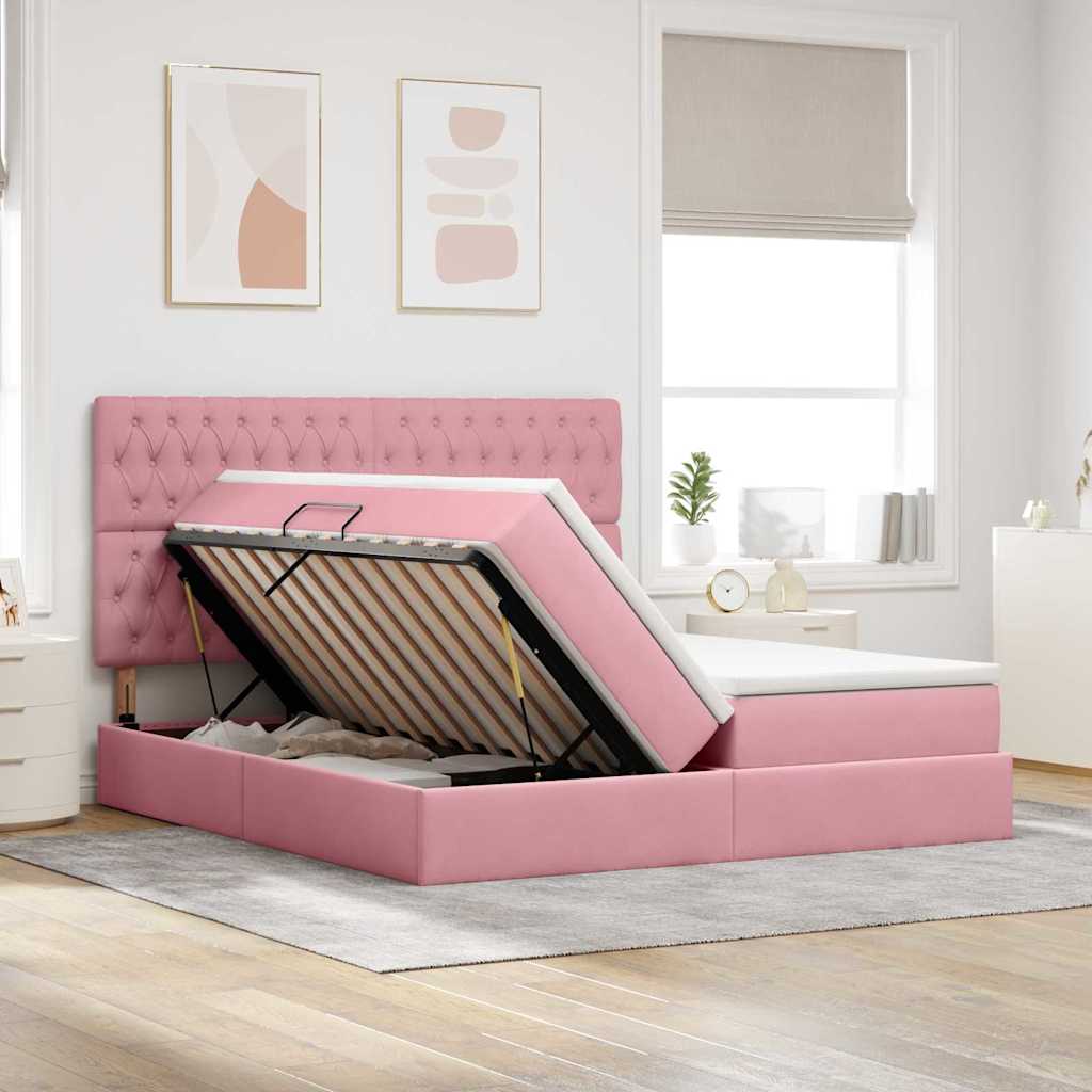 Letto con contenitore LED e materasso Rosa 180 x 200 cm Velluto