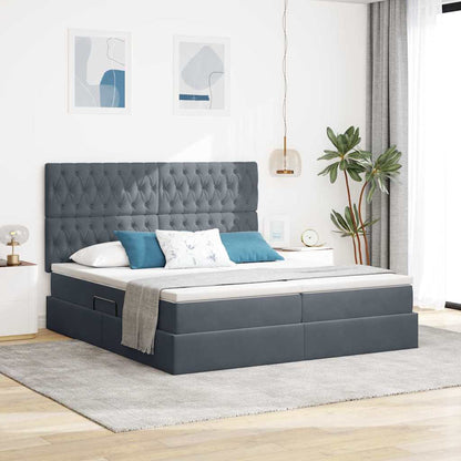 Letto con contenitore LED e materasso Grigio Scuro 200 x 200 cm