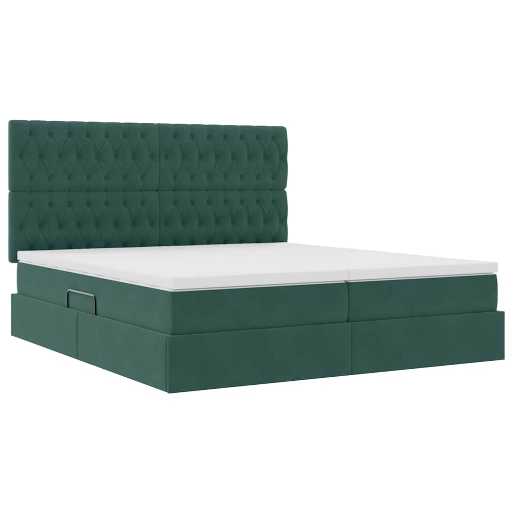 Letto con contenitore LED e materasso Verde Scuro 200 x 200 cm